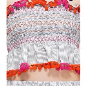 Girls PERIWINKLE EMBROIDERED POM POM CROP TOP